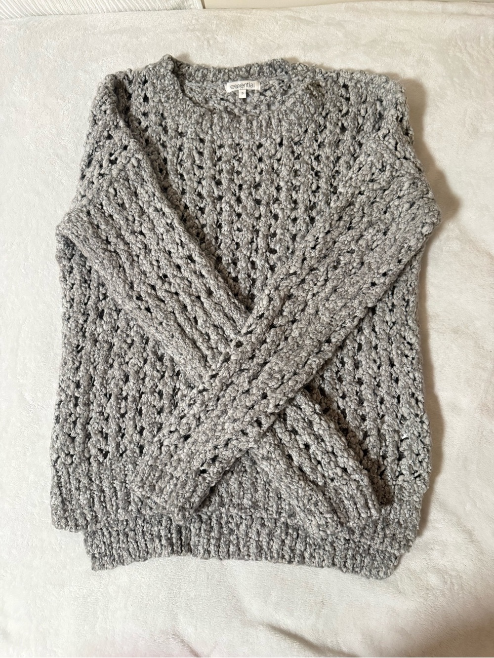 Essentials Open-Stitch Crewneck Sweater in Gray